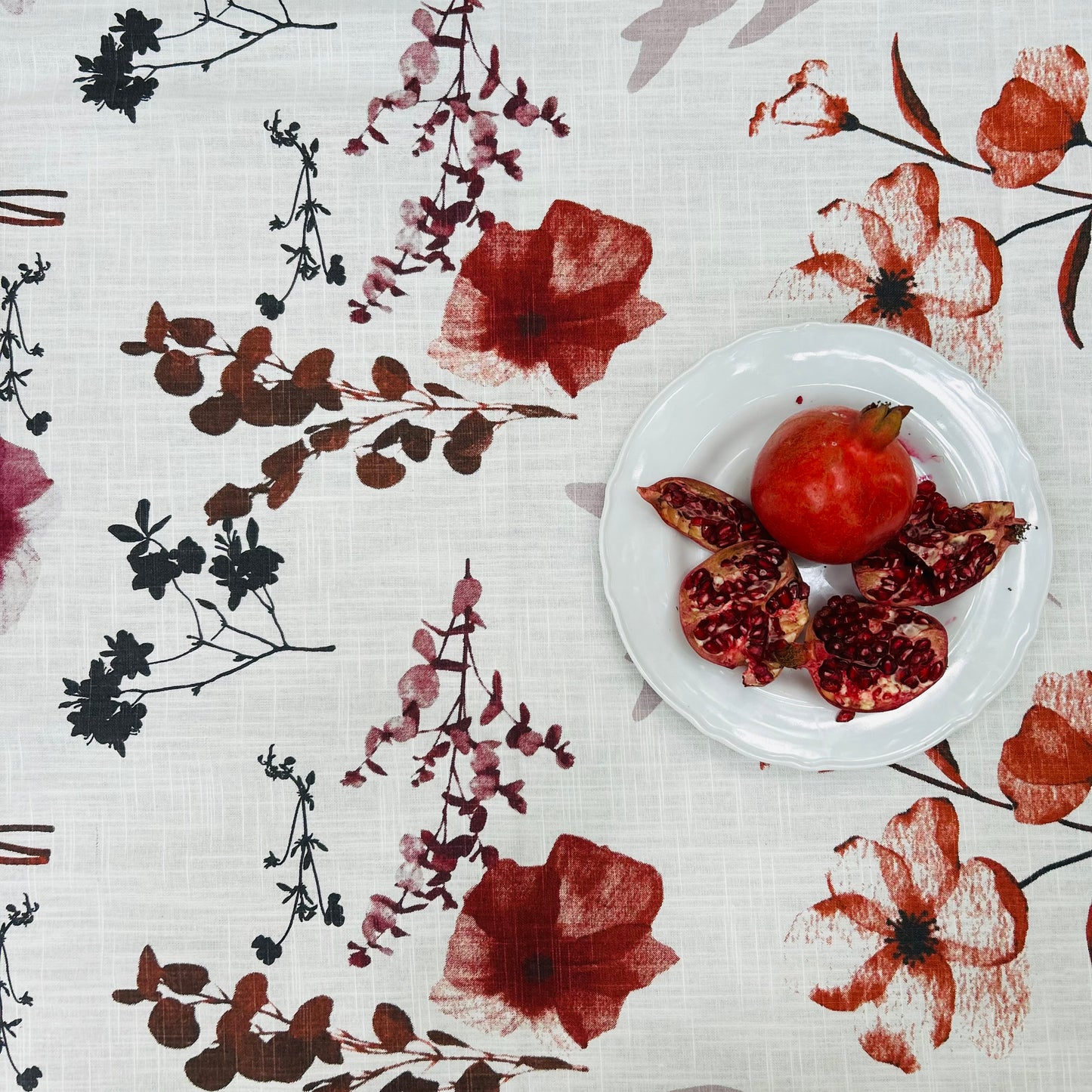 Botanical Bloom Maroon Tablecloth