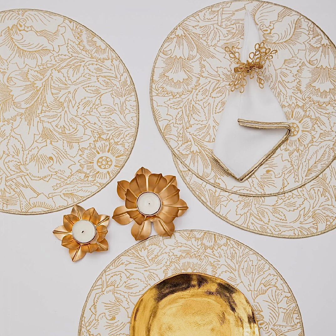 Fiore Gold- Round Embroidered Placemat set
