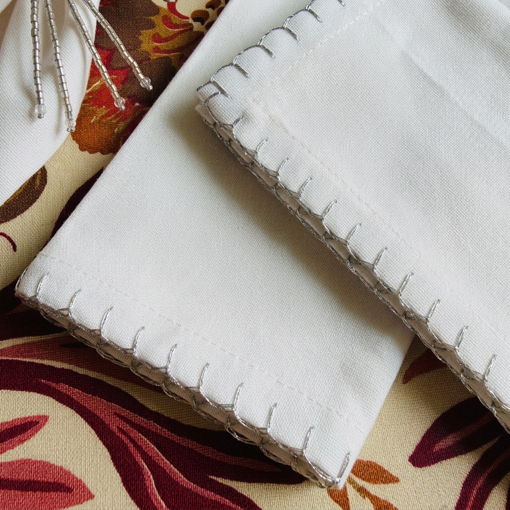 Blanket Stitch Napkin - Silver