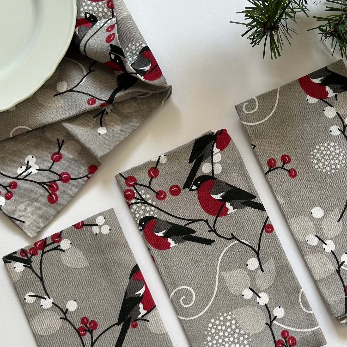 Christmas Cardinal Grey Napkin