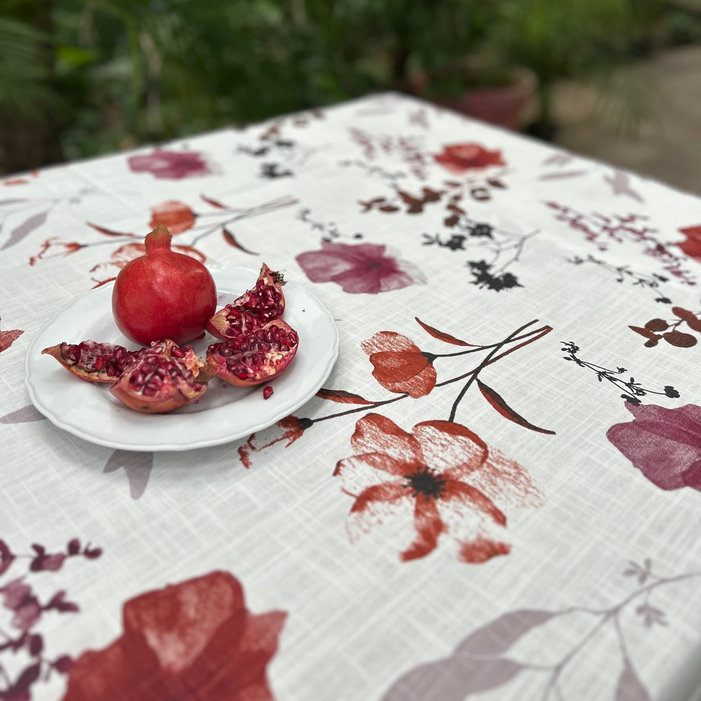 Botanical Bloom Maroon Tablecloth