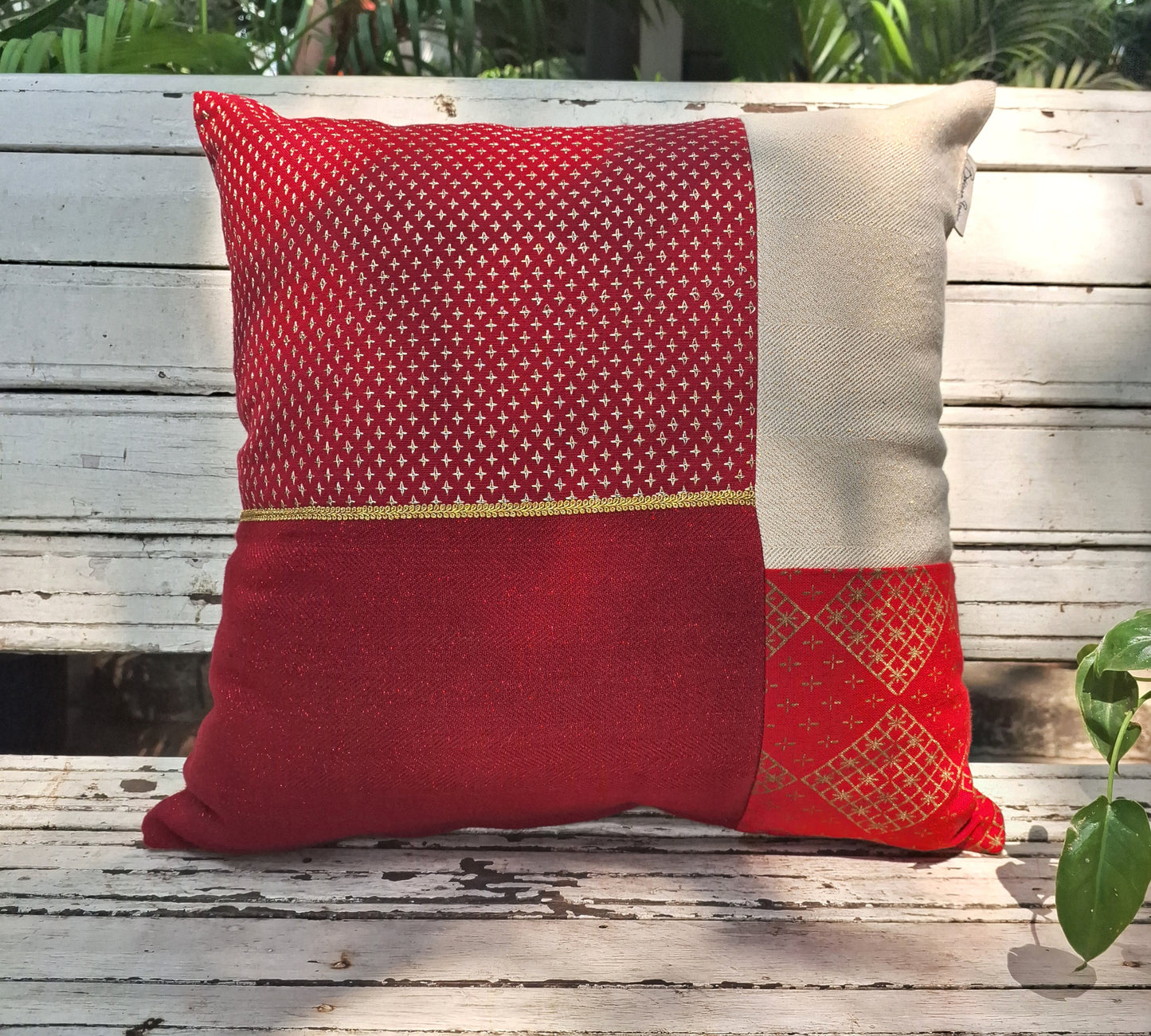 Red Embroidery Pachwork Cushion Cover