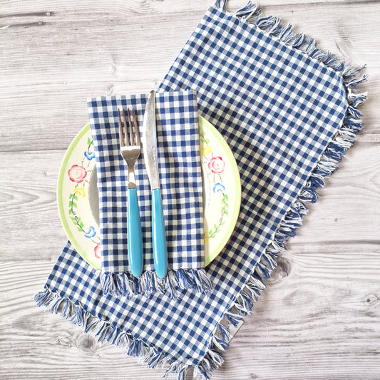 Navy Checks Napkin Set