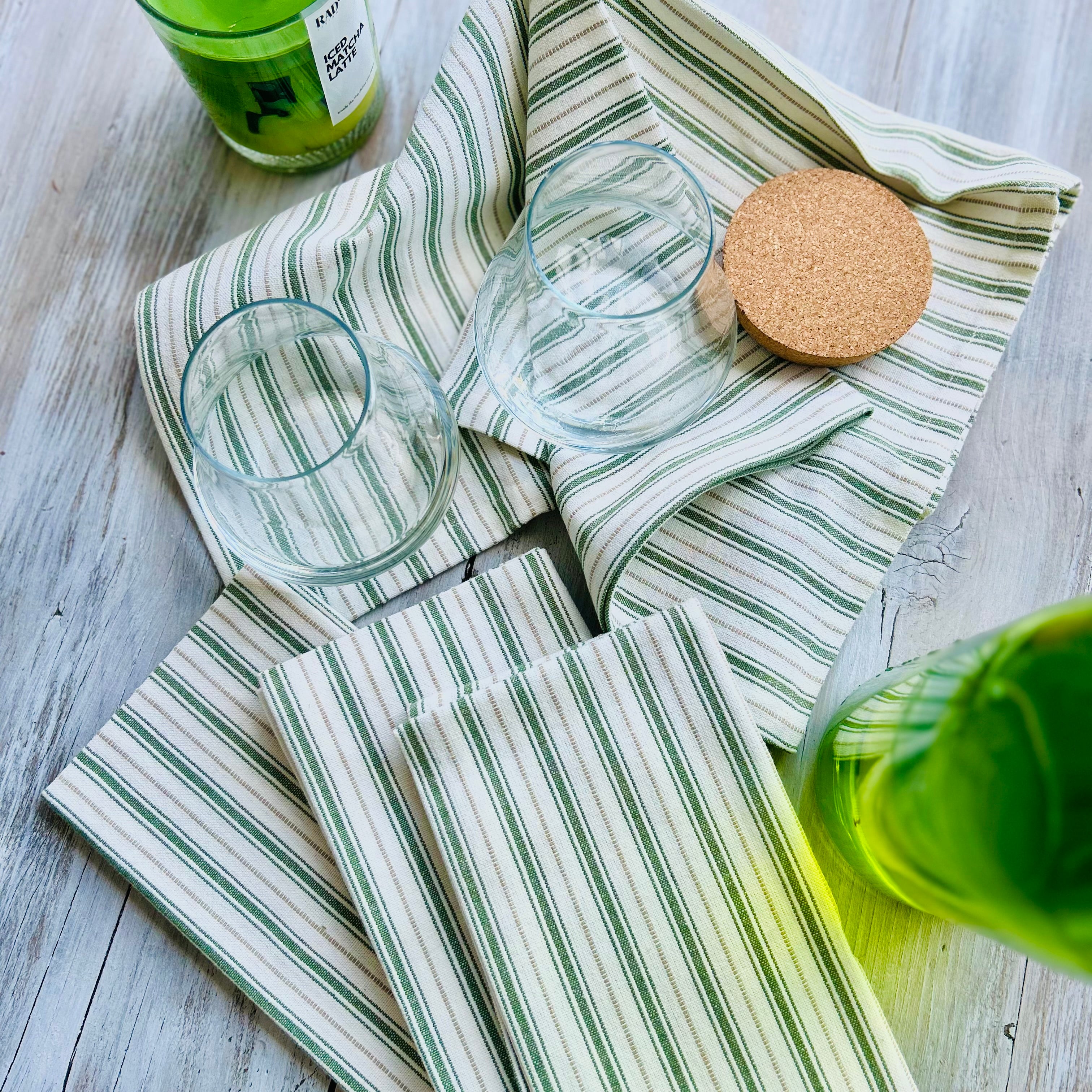 Country Stripe Sage Napkin Set