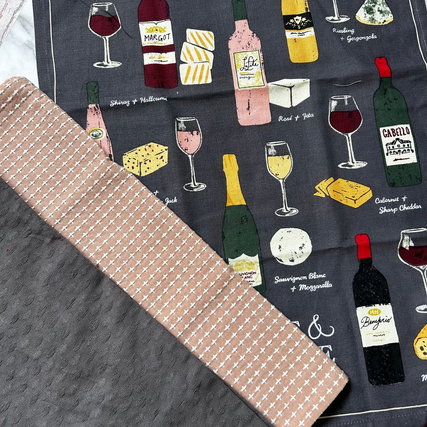 Wine & Cheese Kitchen towel set