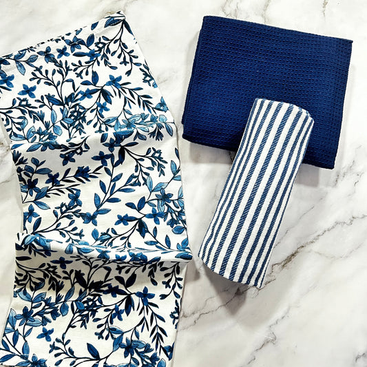 Sapphire Bloom Kitchen Towel Set