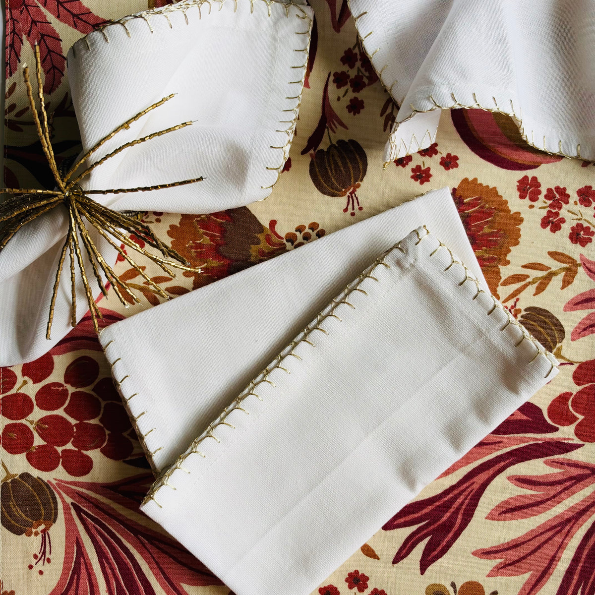 Blanket Stitch Napkin - Gold