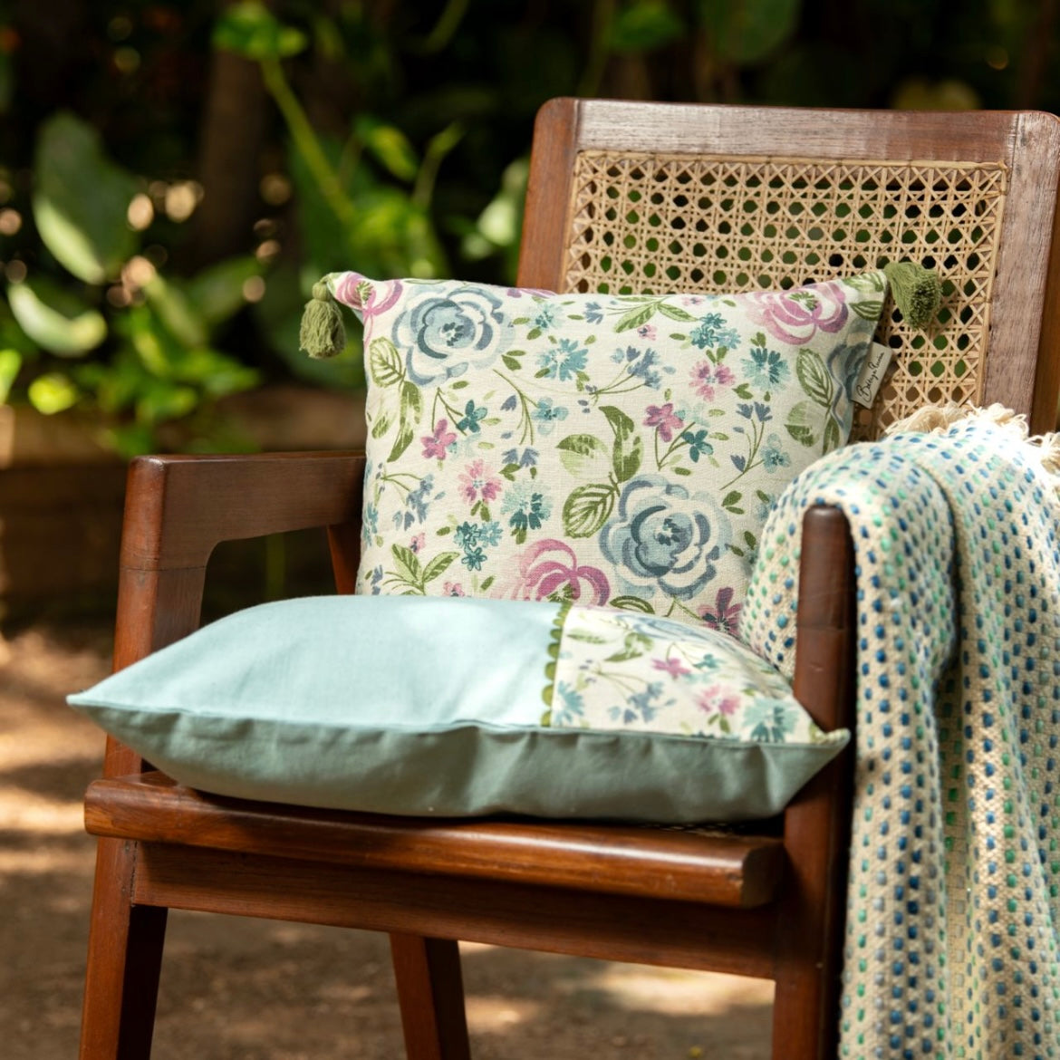 Serene Petal Aqua Cushion Cover