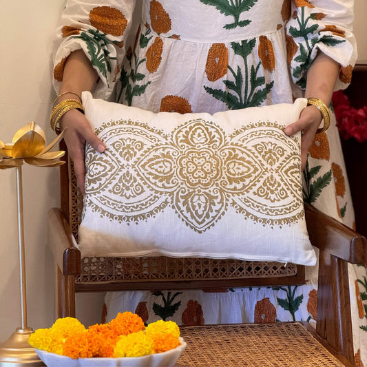 Athena White Gold Cushion Cover