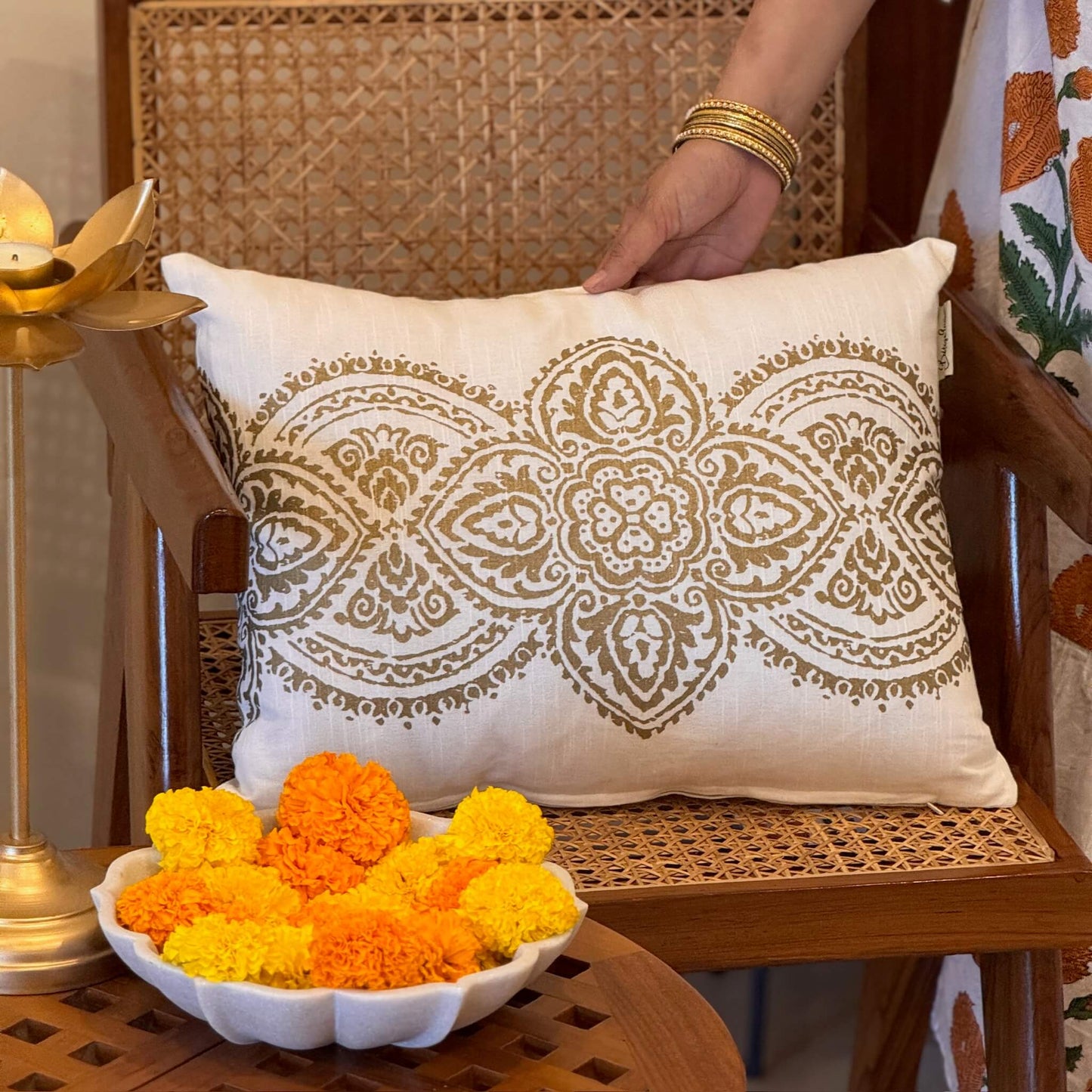 Athena White Gold Cushion Cover