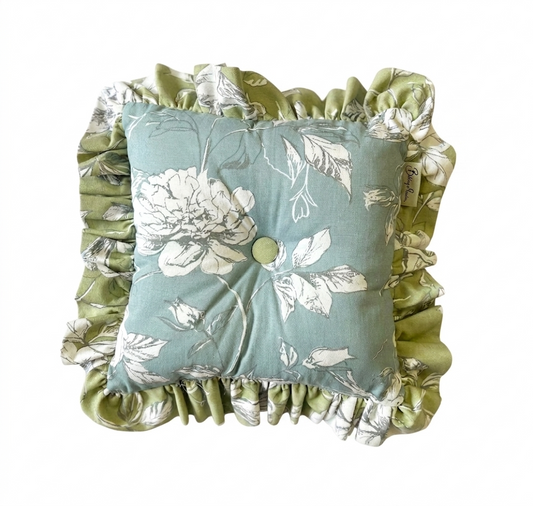Azure Flora Frill Cushion