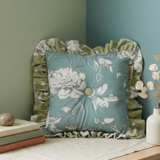 Azure Flora Frill Cushion