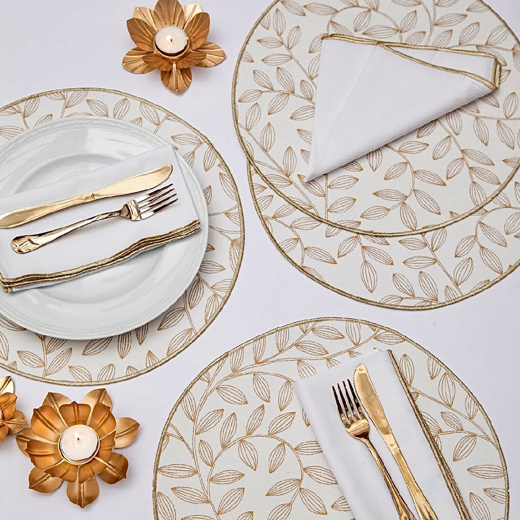 Feuille Gold Embroidered Placemat set