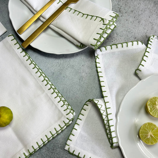 Aura- White Woven Embroidered  Napkin