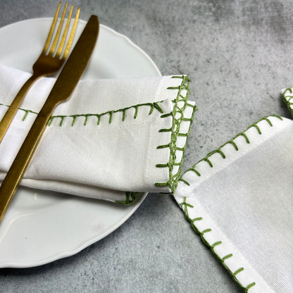 Aura- White Woven Embroidered  Napkin