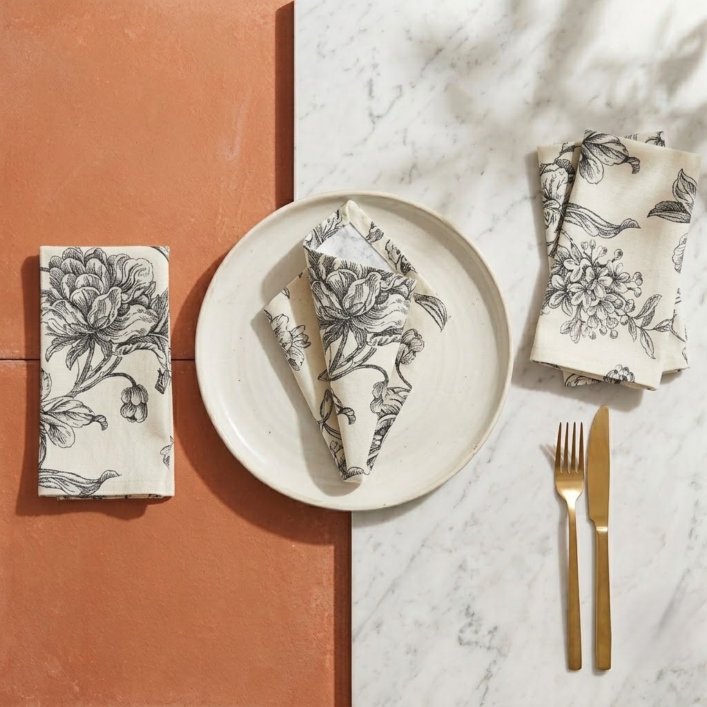 Imperial Bloom Napkin - Noir