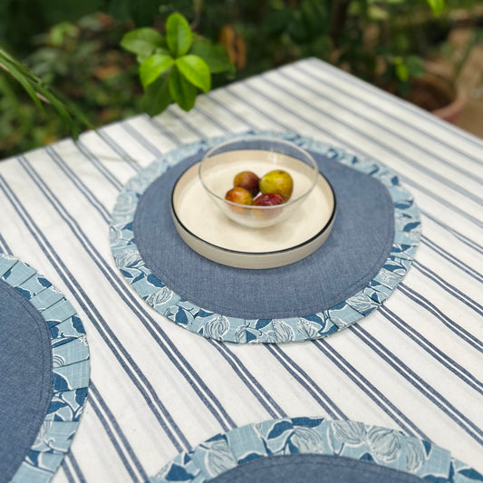 Indigo Petal - Set of 6 Round Placemats