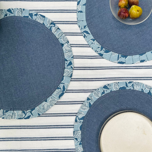 Indigo Petal - Set of 6 Round Placemats