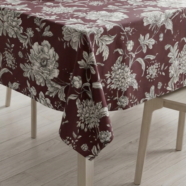 Spill Resistance Imperial Bloom Merlot Tablecloth
