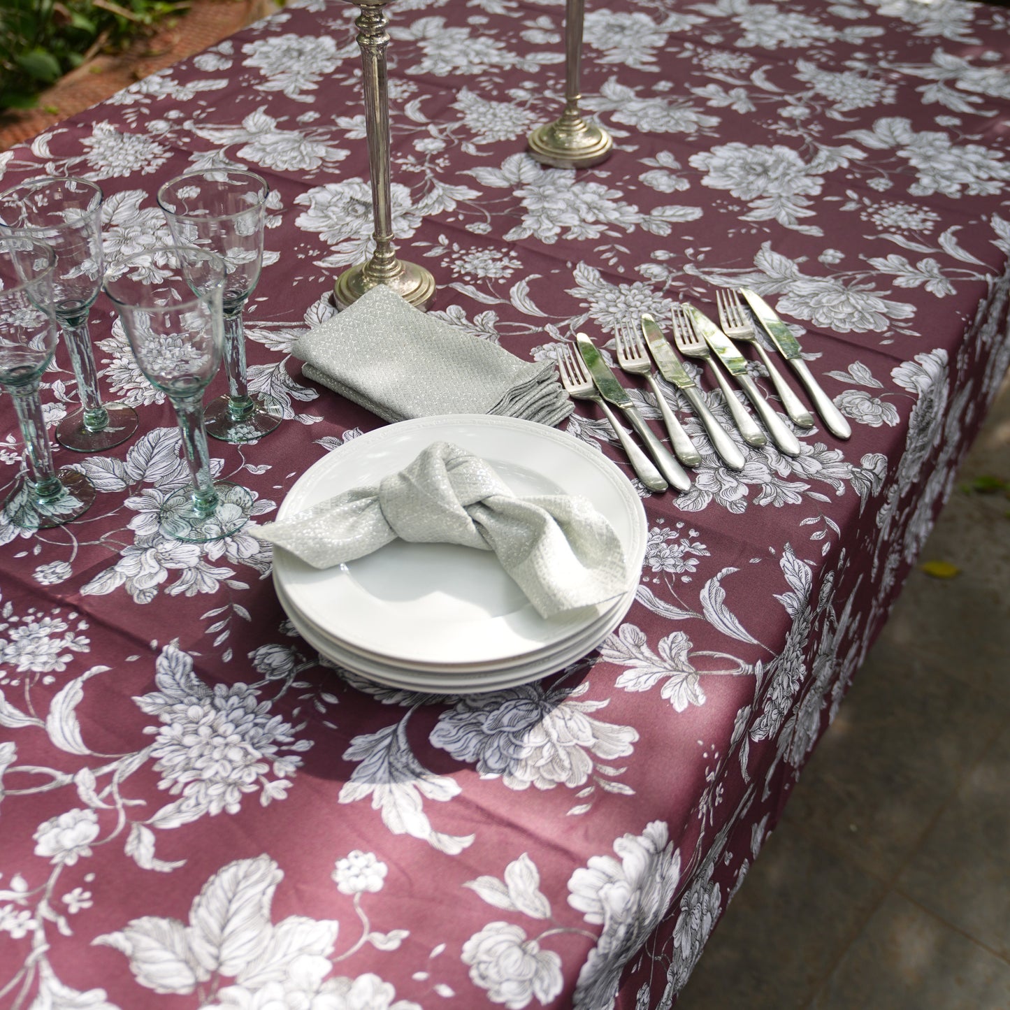 Spill Resistance Imperial Bloom Merlot Tablecloth