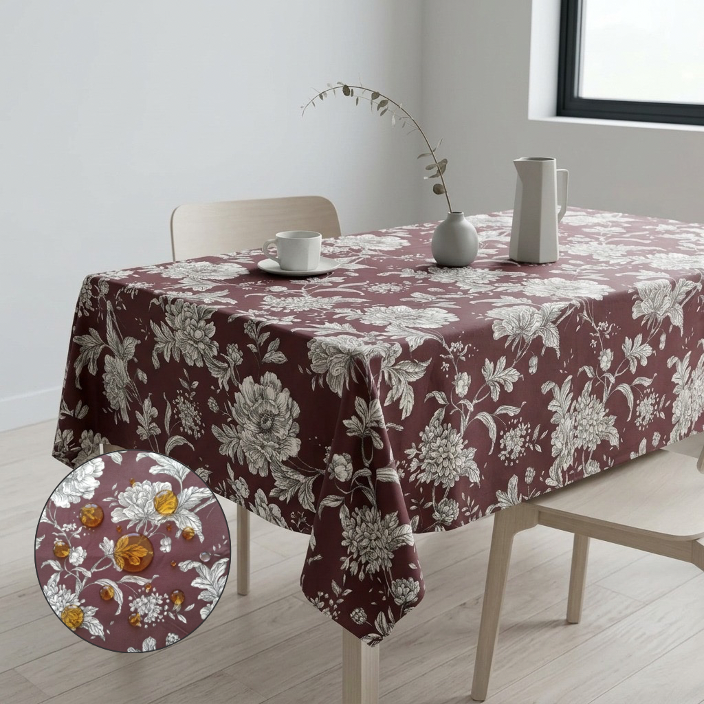 Spill Resistance Imperial Bloom Merlot Tablecloth