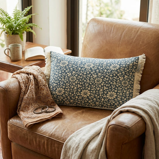 Vintage Bloom Cushion cover - Blue