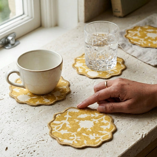Vintage Bloom Coaster -Mustard