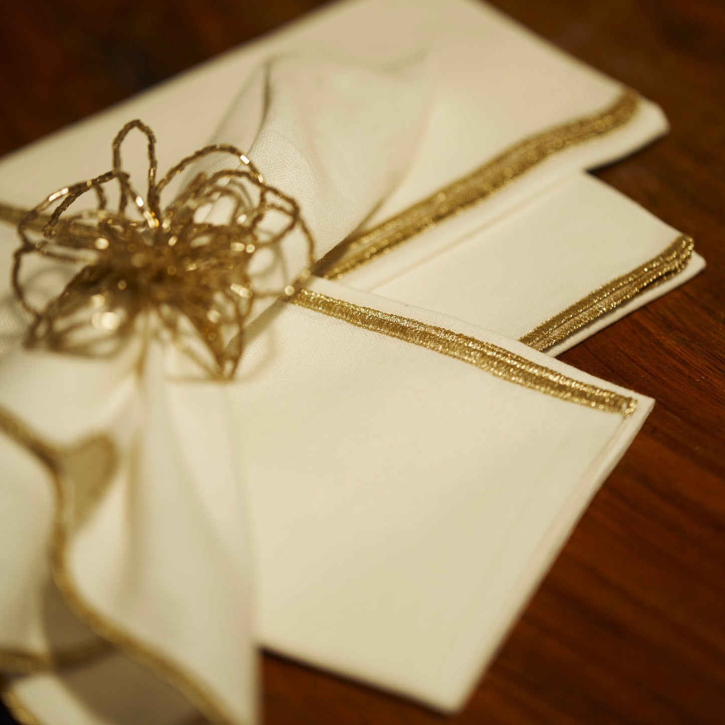 Whimsical Gold White Zari Embroidered Napkin