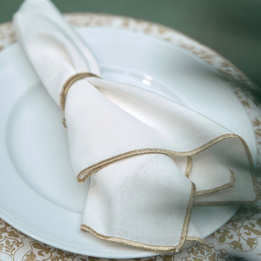 Whimsical Gold White Zari Embroidered Napkin