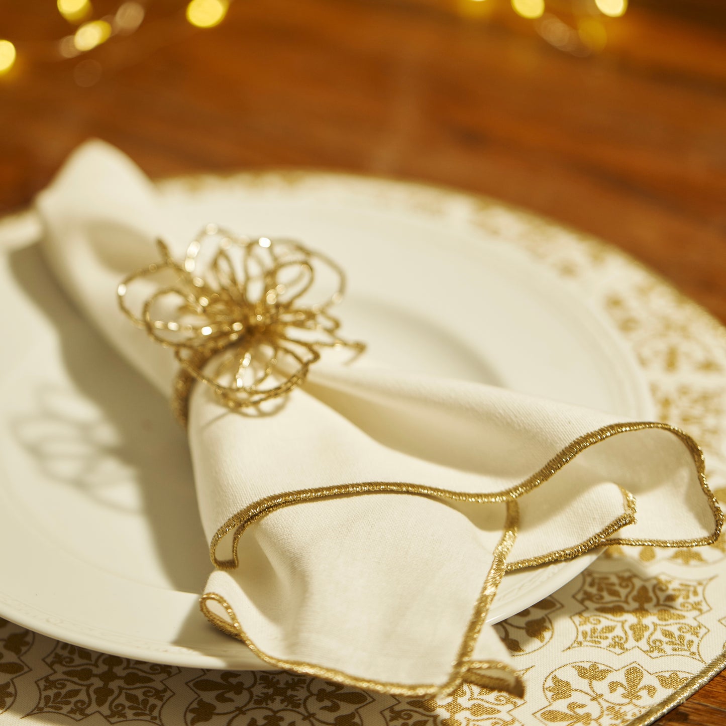 Whimsical Gold White Zari Embroidered Napkin