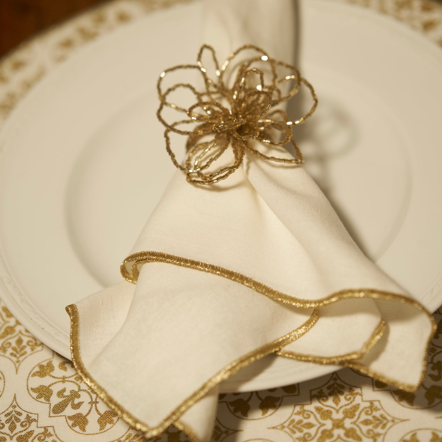 Whimsical Gold White Zari Embroidered Napkin