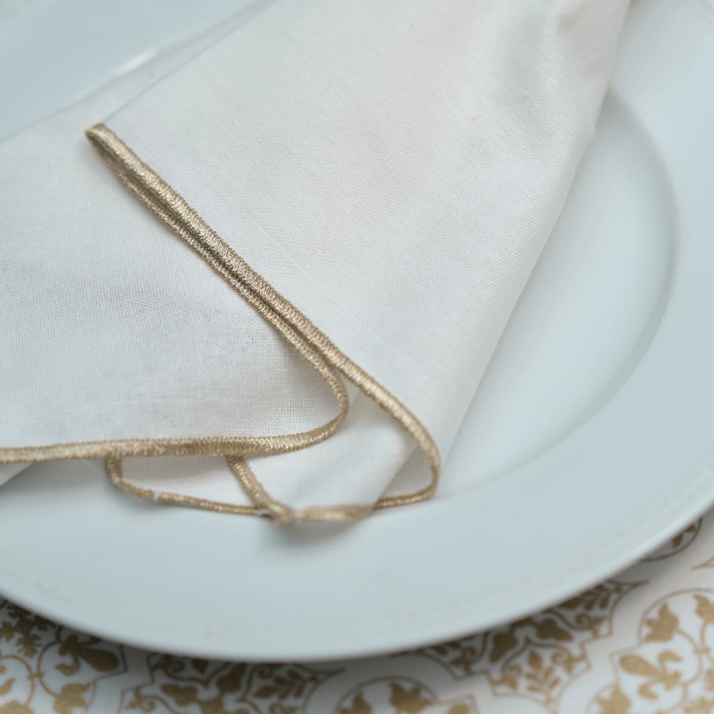 Whimsical Gold White Zari Embroidered Napkin