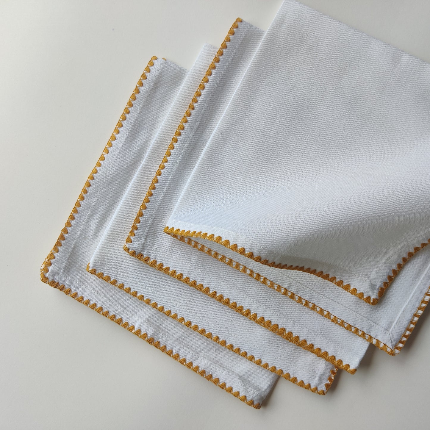 Emma White Embroidered Napkin - Mustard