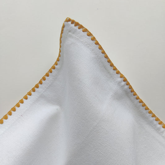 Emma White Embroidered Napkin - Mustard