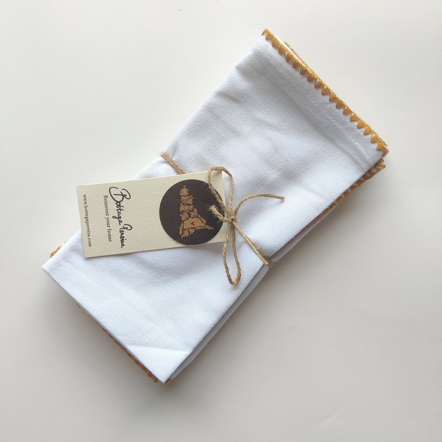 Emma White Embroidered Napkin - Mustard